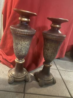Pair Of Cackle Glass Candle Holders 