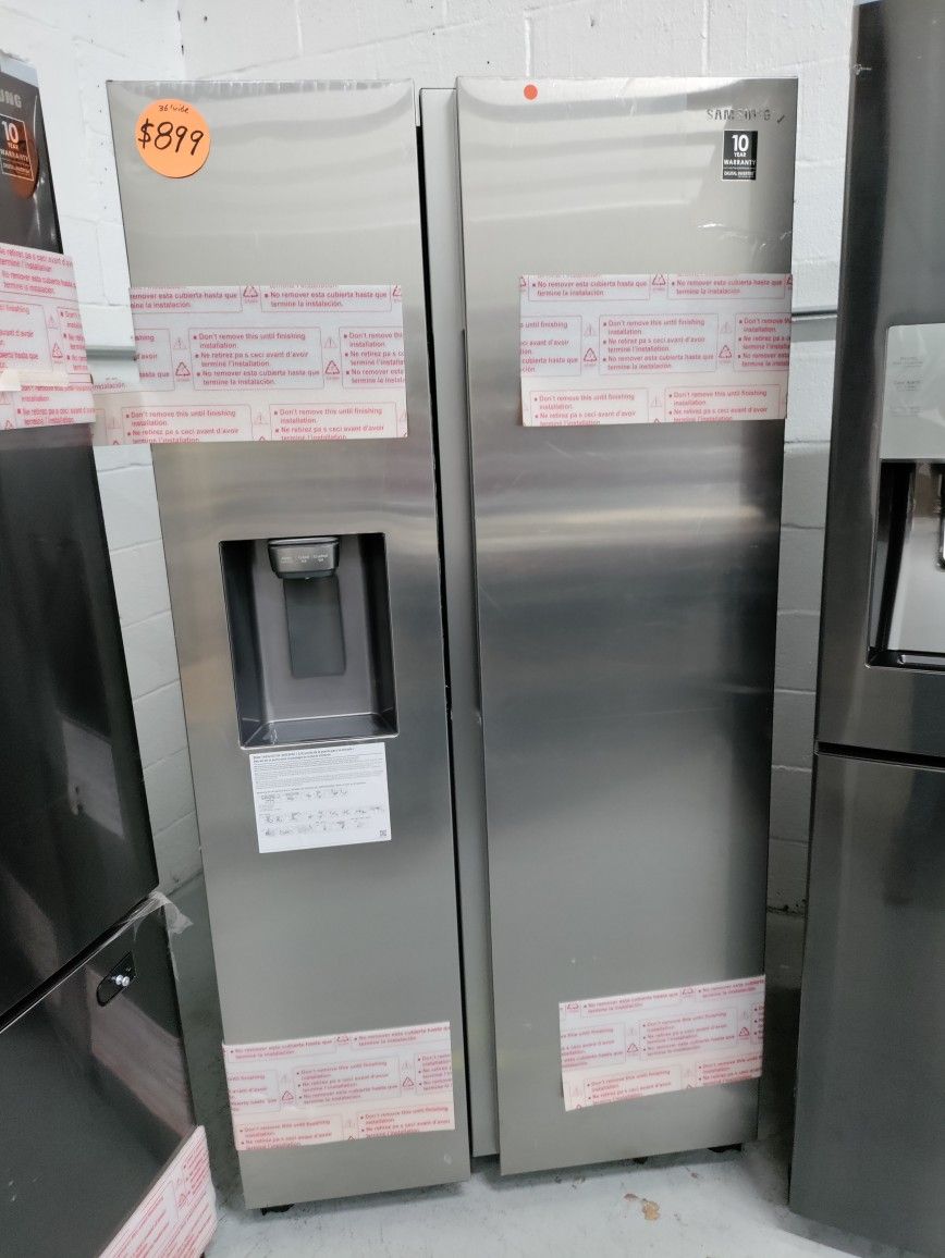Samsung Side By Side Refrigerator 36' Wide, New Scratch And Dent