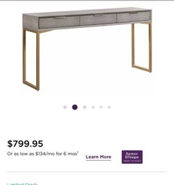 Gray Shagreen Console Table with Gold Legs