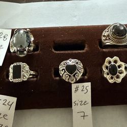 Ring,black Stone With Sterling Silver 924,different Designs And Sizes,#24,25,26 Are Black Agate,#27 Smoky Quartz,#28 Hematite. 