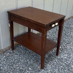 Antique Mersman Mahogany Federal Style Taper Leg 2 Tier Side End Lamp Table Nightstand With Drawer And Shelf