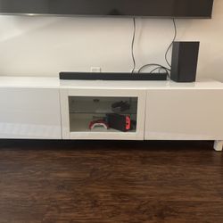 Modern White Gloss TV Stand / Media Console with Glass Door