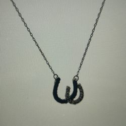 14K White Gold .30ct tw Diamond & Onyx Horseshoe Necklace