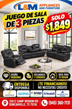 3-Piece Black Reclining Living Room Set