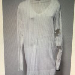 Knit By Hampshire Studio Womens Large Shell White Rayon V-Neck Long Sleeve Shirt