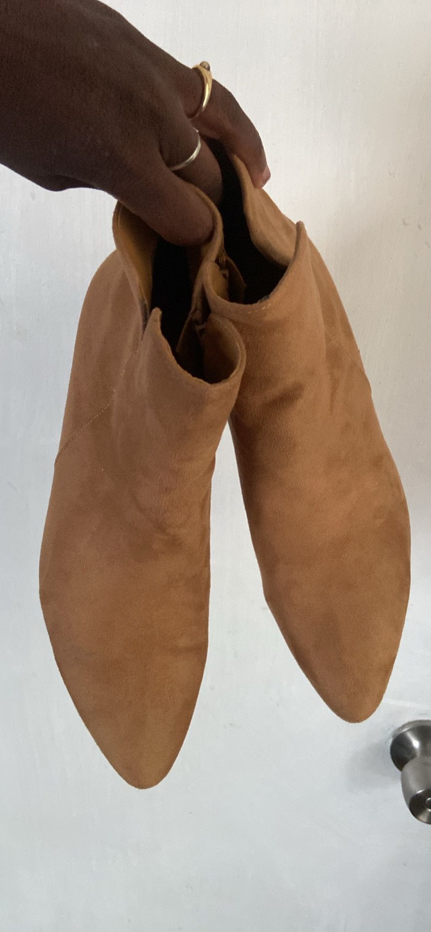 Camel Faux-Suede Block-Heel Ankle Boots – Women’s Size 10