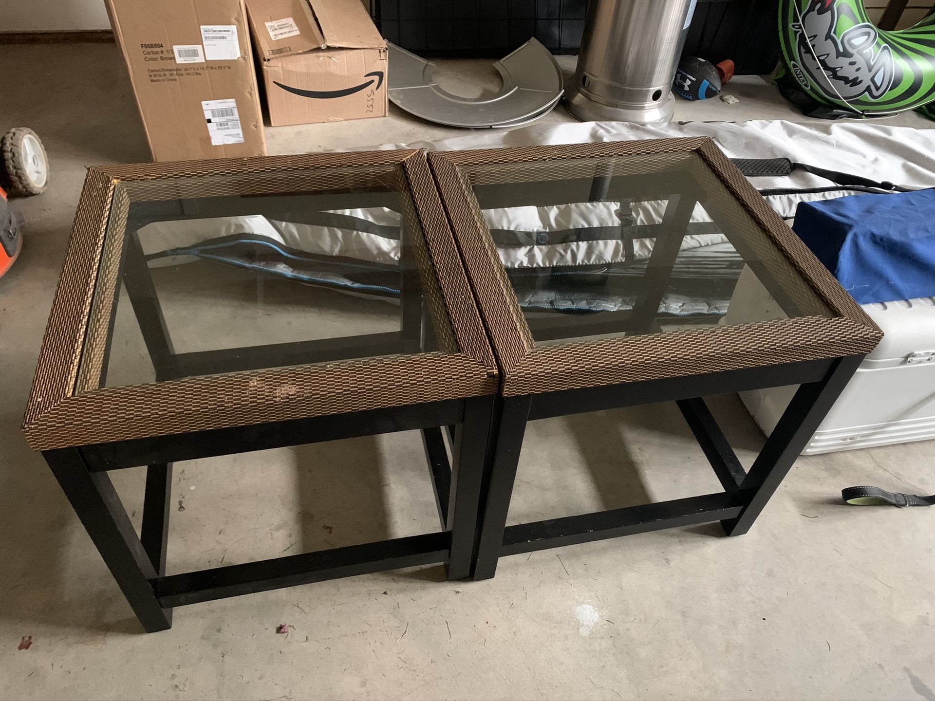 End tables with glass insert