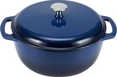 Amazon Basics Round Pre-Seasoned Cast Iron Dutch Oven Pot w/ Lid, Dual Handle Gray, navy, pink