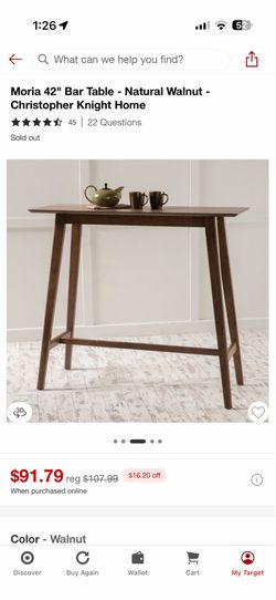 42 Inch Bar Table Natural Walnut - Christopher Knight Home