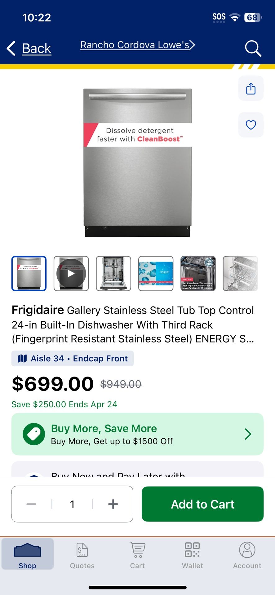 Brand New Frigidaire Gallery Stainless Tub Top Control 24in Dishwasher Third Rack 