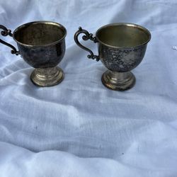 Antique Vintage Silver Over Copper  Mugs Cups Set of 2 Punch 