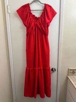 Sofia Jeans by Sofia Vergara Red Flutter Sleeve Tiered Midi Dress M 8–10