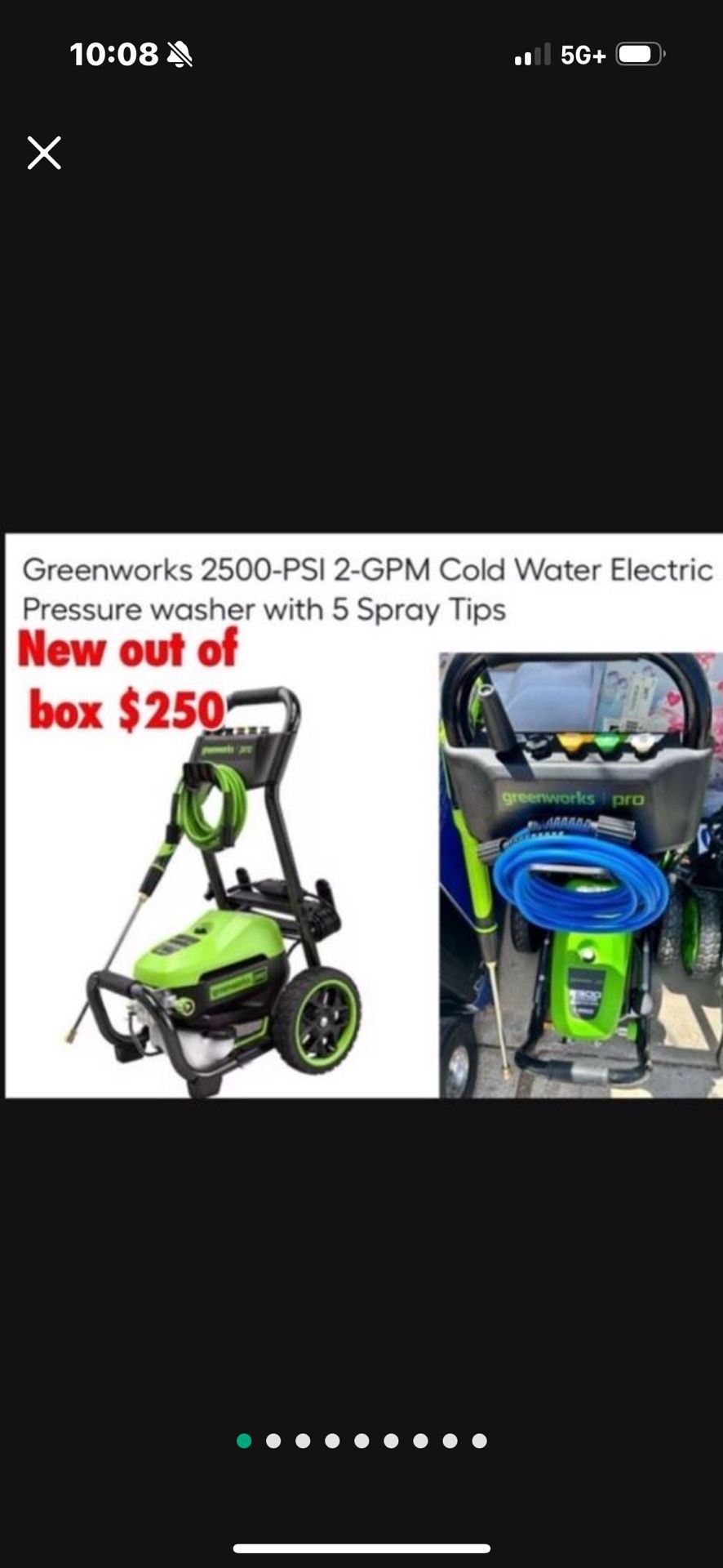 New out of box Greenworks 2500-PSI 2-GPM Cold Water Electric Pressure washer with 5 Spray Tip $250 cash only East Palmdale Gas