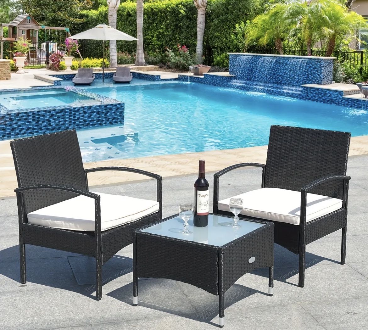 Outdoor Patio Set With Table, Wicker And Steel Furniture Set 