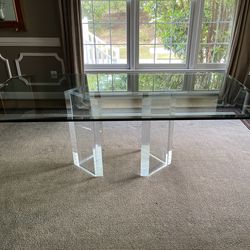 Contemporary , beveled-glass, 1/2” thick Dining Room table with custom Lucite bases