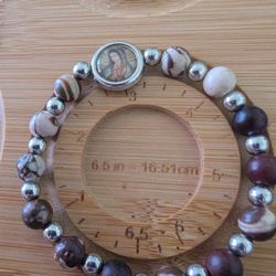 8mm Zebra Jasper Our Lady Of Guadalupe Bracelet