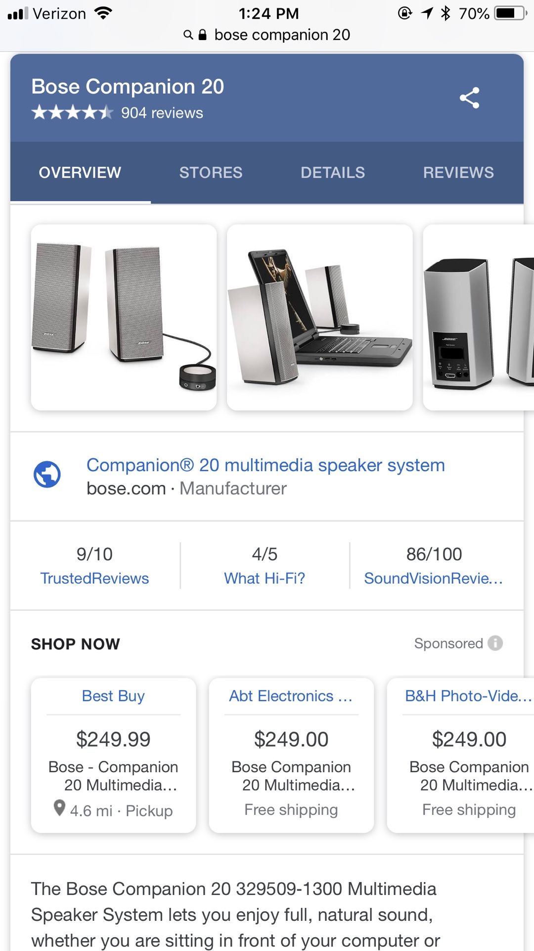 Bose Companion 20 multimedia Desktop Stereo Speaker System