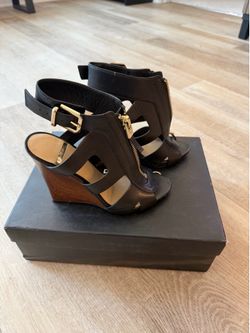 Marciano Black Leather Strappy Wedge Size 6
