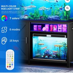 Fish Tank Stand with Electrical Sockets, Cabinet for 55-75 Gallon Aquarium, RGB Lighting Strip Ideal for Turtle Enclosure, Lizard Habitat, Sup