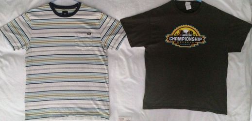 2 Men's T-Shirts Size L - Vans Striped Pocket & NASCAR Graphic Tees