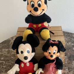 Vintage set of Mickey and Minnie Mouse plush toys