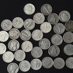 Silver Dime Lot Of 33 UNDER MELT