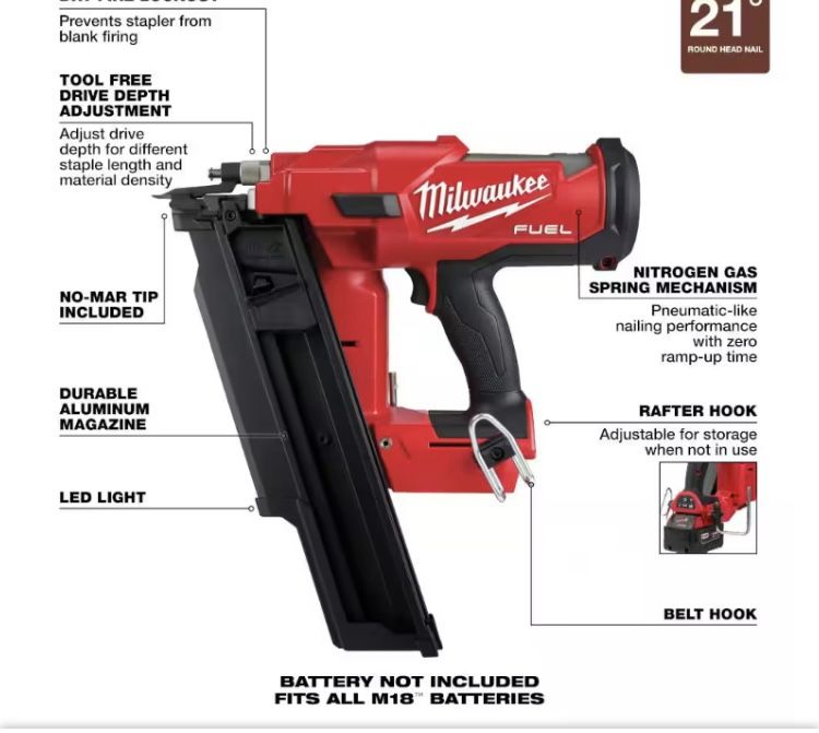 Milwaukee M18 21° Framing Nailer