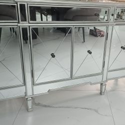 Mirrored Buffet Cabinet with Storage & Wine Rack