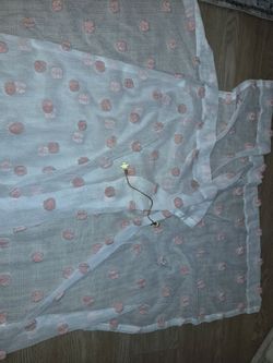 White Sheer Fabric with Pink Pom Pom Dots