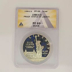 1986-S Statue of Liberty Centennial Silver Dollar ANACS PF69 DCAM Proof Coin