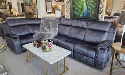 Velvet Like New Grey Sectional