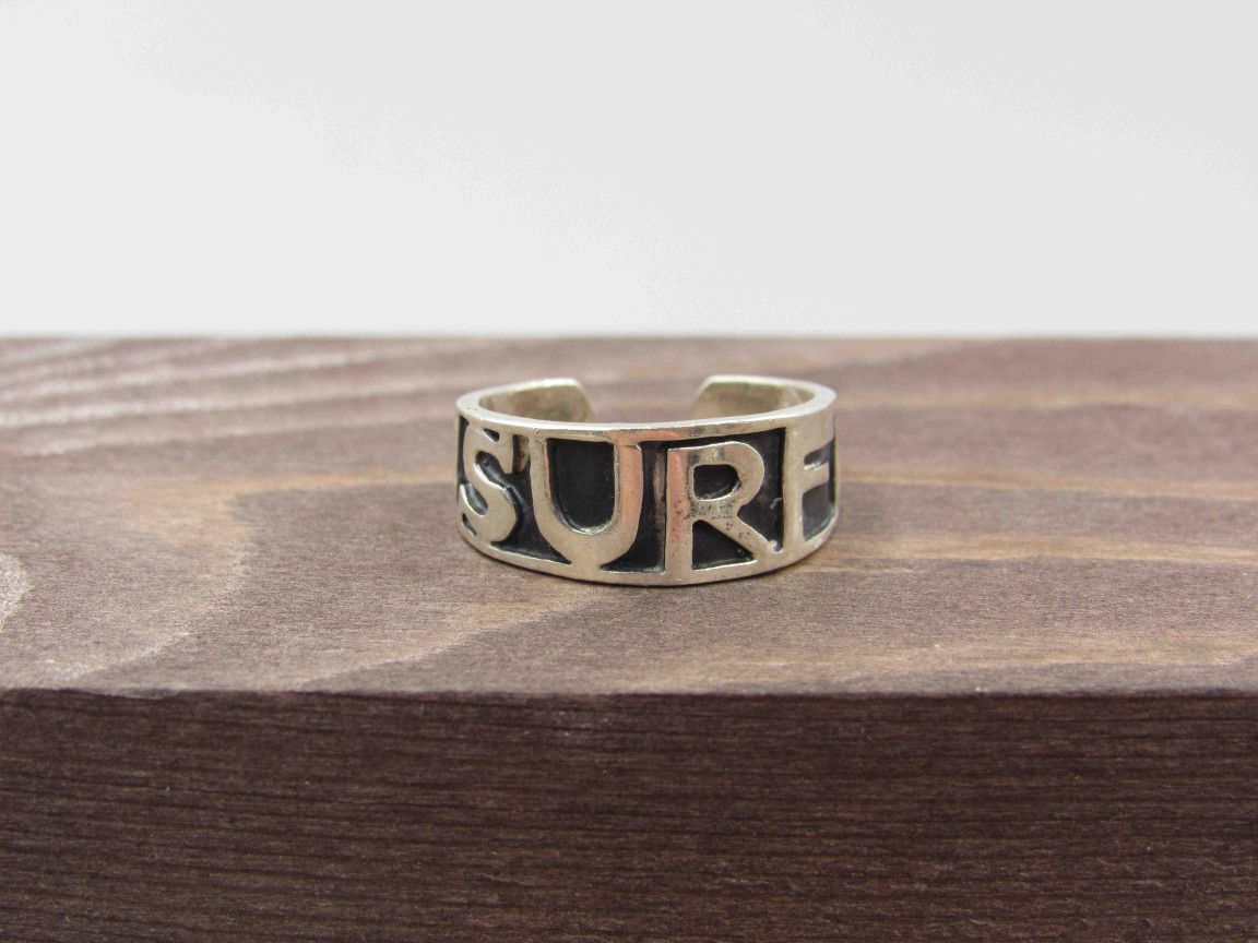 Size 5.25 Sterling Silver Surf Open Band Ring Vintage Statement Engagement Wedding Promise Anniversary Bridal Cocktail Friendship