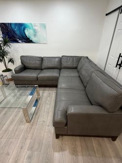 Sectional Gray Leather Sofá ETHAN ALLEN Couch FREE DELIVERY