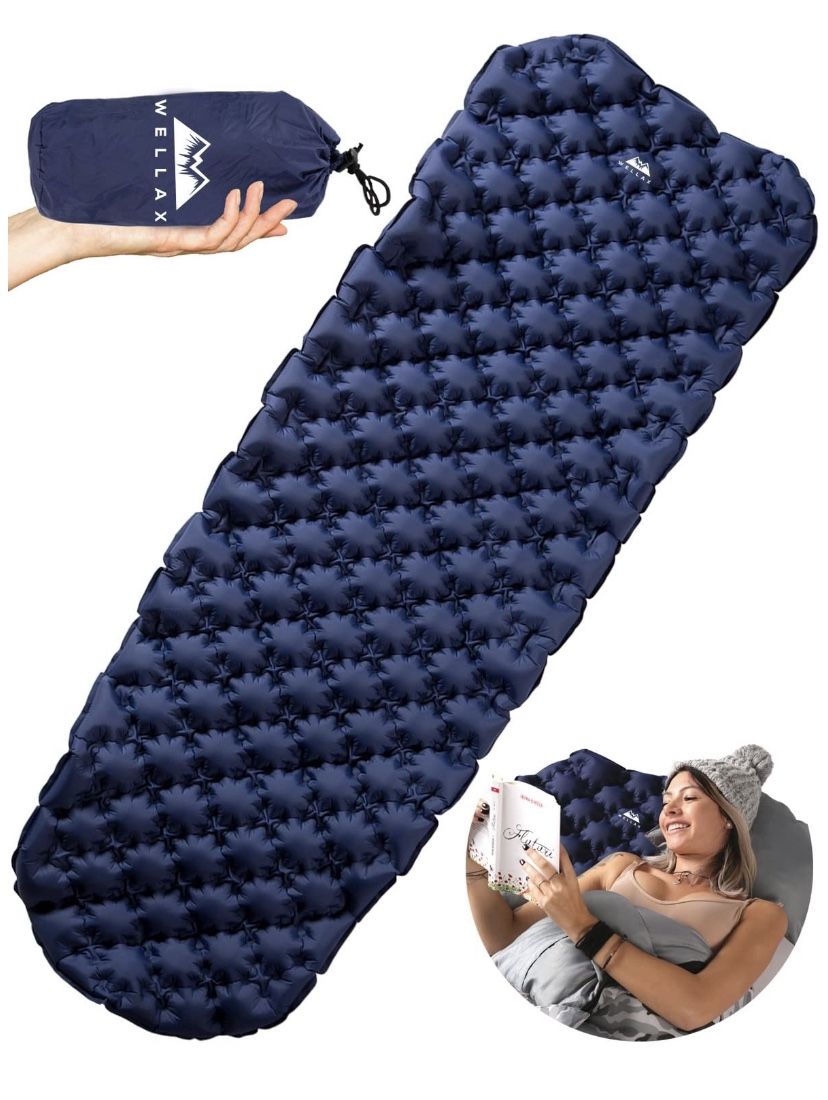 WELLAX Ultralight Air Sleeping Pad - Inflatable Camping Mat for Backpacking, Traveling and Hiking Air Cell Design for Better Stability & Support - Be