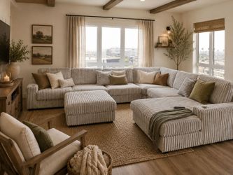 Giant Sectional Sofa with Ottoman | 7pc Modular Sectional with Soft Corduroy Fabric