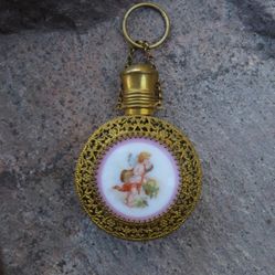 Vintage Yellow Glass Scent Bottle Chatelaine 