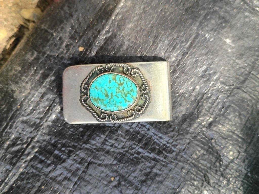 Sterling Silver And Turquoise Money Clip