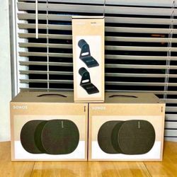 Sonos Wall Mounts are intended.   2 x Sonos Era 300 (Black) + 1 (Pair) Sonos Era 300 Wall Mounts (Black). Brand New Sealed.  Includes Warranty.  