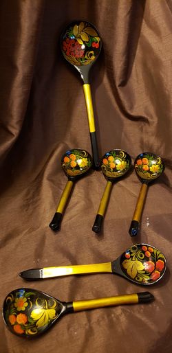 Vintage Russian wooden spoons set