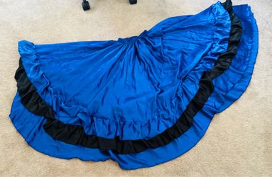 Blue Folklórico Dance Skirt with Black Ruffle Trim