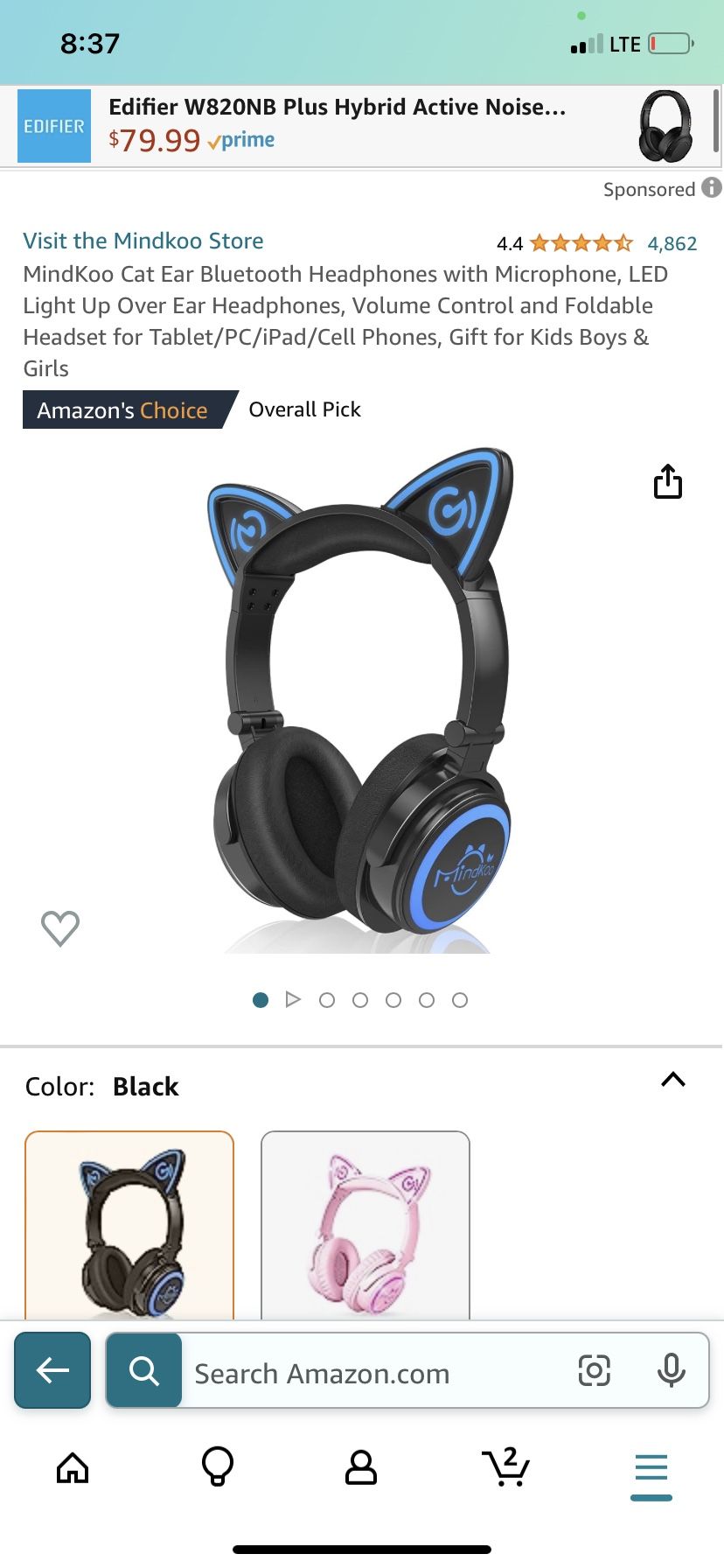 MindKoo Cat Ear Bluetooth Headphones with Microphone, LED Light Up