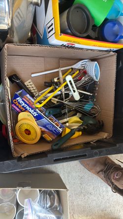 Box of kitchen utensils