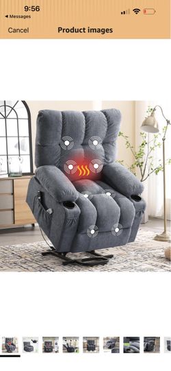 Power Lift Recliner Chair with Massage and Heat for Elderly,Electric Lift Recliner Single Sofa with Cup Holder,2 Side Pockets and USB Charge Port for 