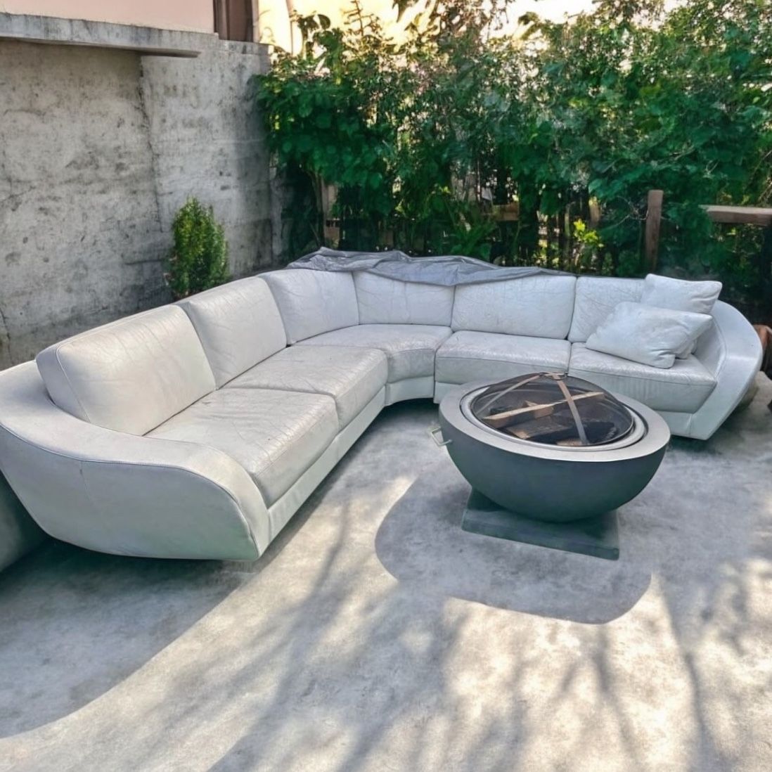 Modern Miami White Pearl Italian Leather 82in by 82in 3pc Sectional Sofa