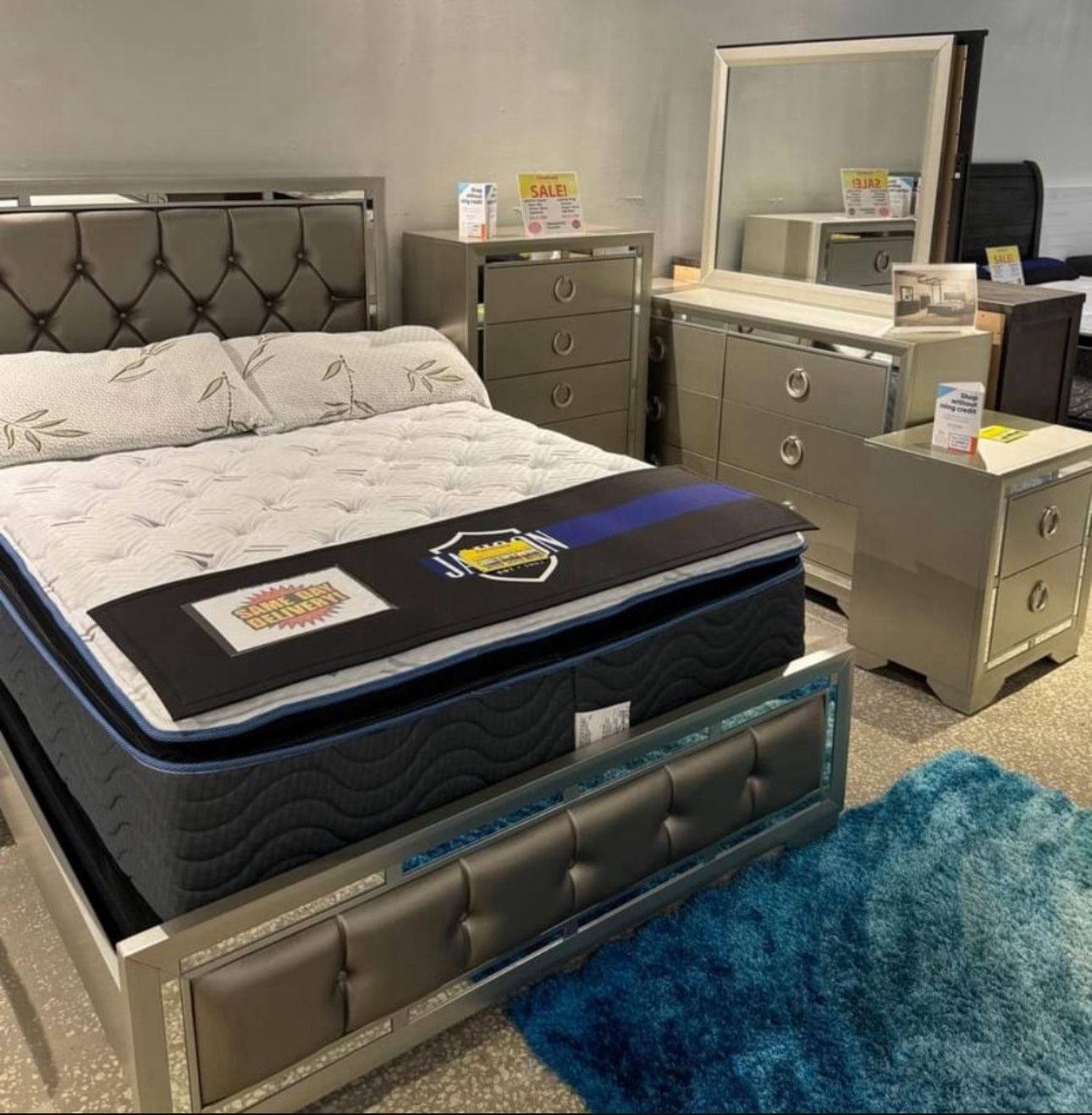 BEAUTIFUL NEW JASMINE QUEEN BED, DRESSER AND MIRROR SET ON SALE ONLY $699. KING SET $799. IN STOCK SAME DAY DELIVERY π EASY FINANCING