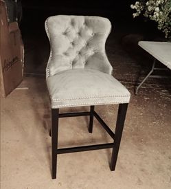 Abbyson Bar Stool Gray tufted bar-height stool with nailhead trim