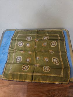 Scarf Olive Green Geometric Pattern Nylon/Polyester 1970s