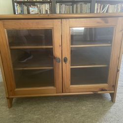 Solid Wood Media Cabinet with Glass Doors