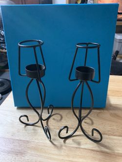 2 candle holders - black rod iron
