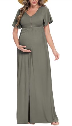 Peauty Summer Maternity Dresses for Women Maternity Photoshoot Dress with Decorative Button Baby Shower Dress